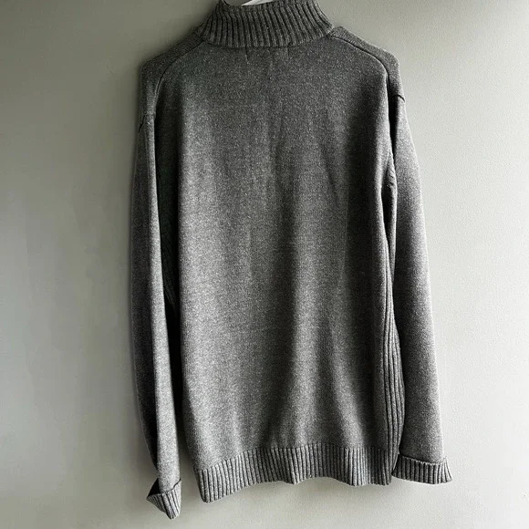 Mens Polo Long Sleeve Pull Over 1/4 Zip Sweater Gray Size Large Academia - Picture 2 of 7